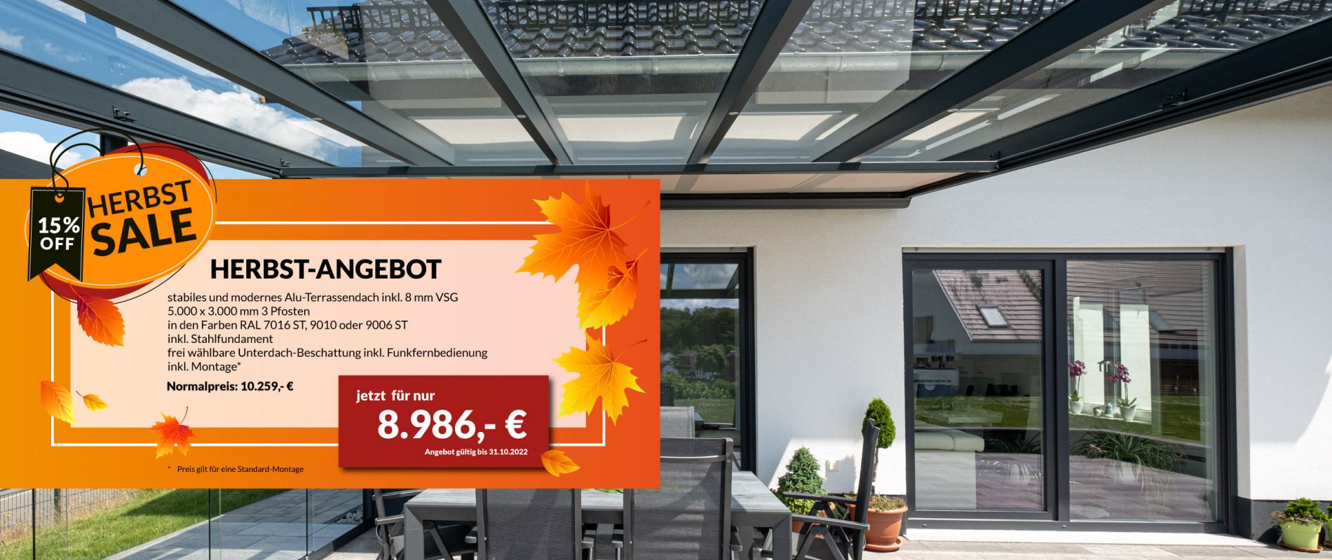 Herbst-Angebot: Terrassendach mit Beschattung für 8986 €